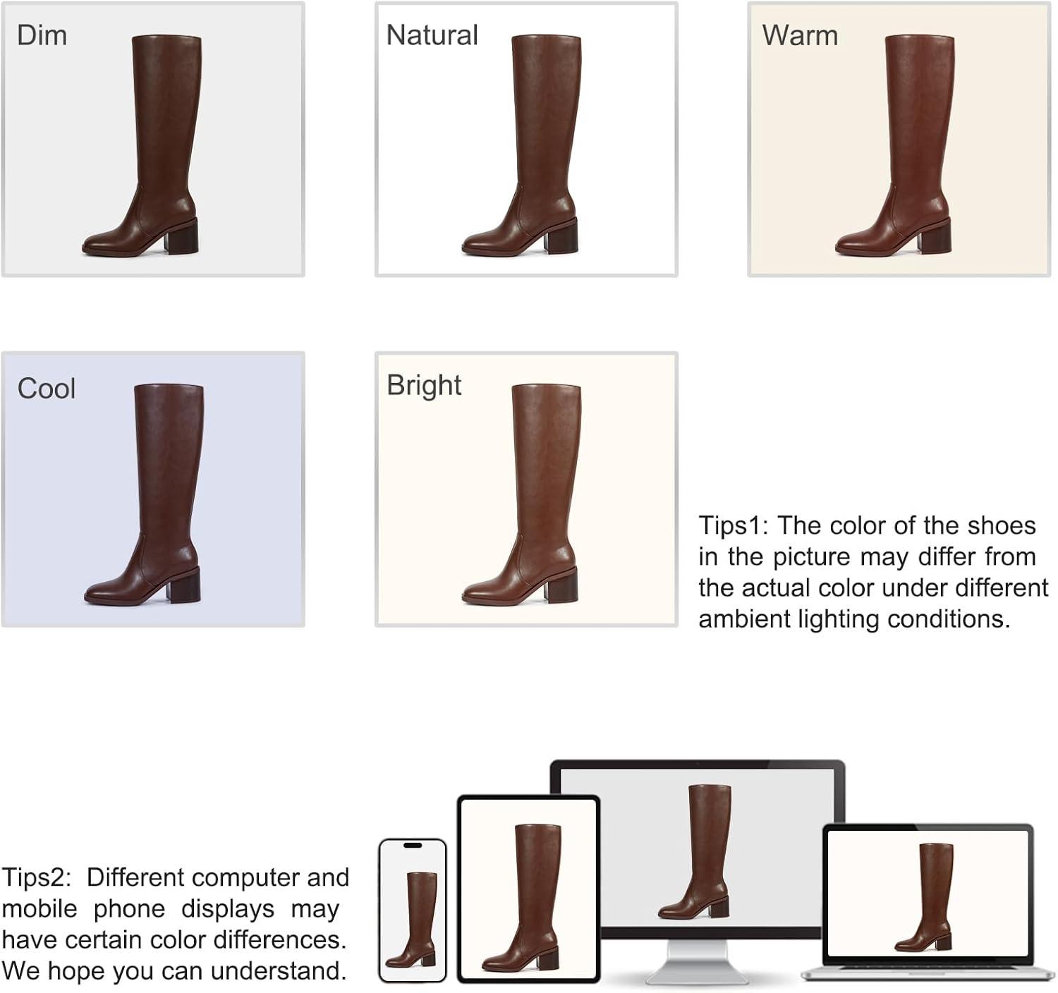 imageISNOM Knee High Boots Women Chunky Low Heel Square Toe Elastic Boots Side Zipper Faux Leather Fall Long Tall BootBrown Square Toe