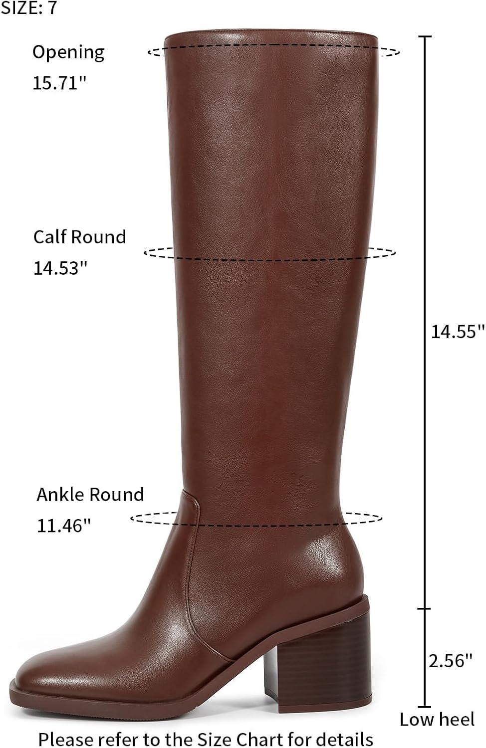 imageISNOM Knee High Boots Women Chunky Low Heel Square Toe Elastic Boots Side Zipper Faux Leather Fall Long Tall BootBrown Square Toe