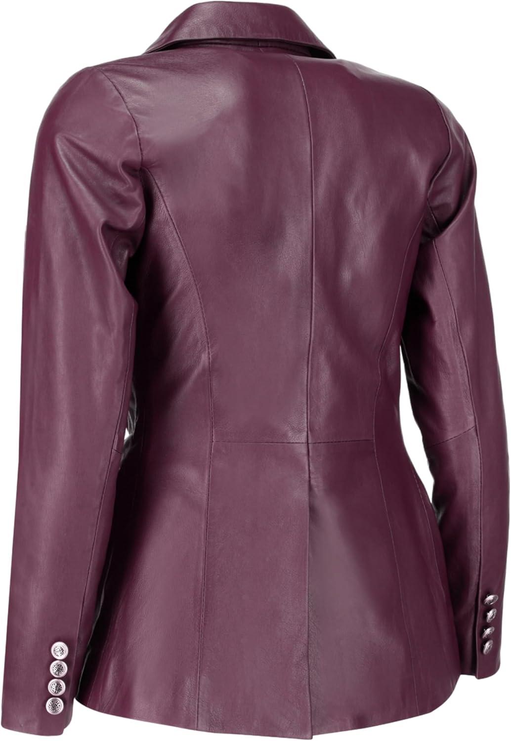imageJild Double Breasted Fancy Buttons Lambskin Leather Blazer Women Kim Kardashian Long Sleeve Coat Style Leather Jacket WomenBurgundy