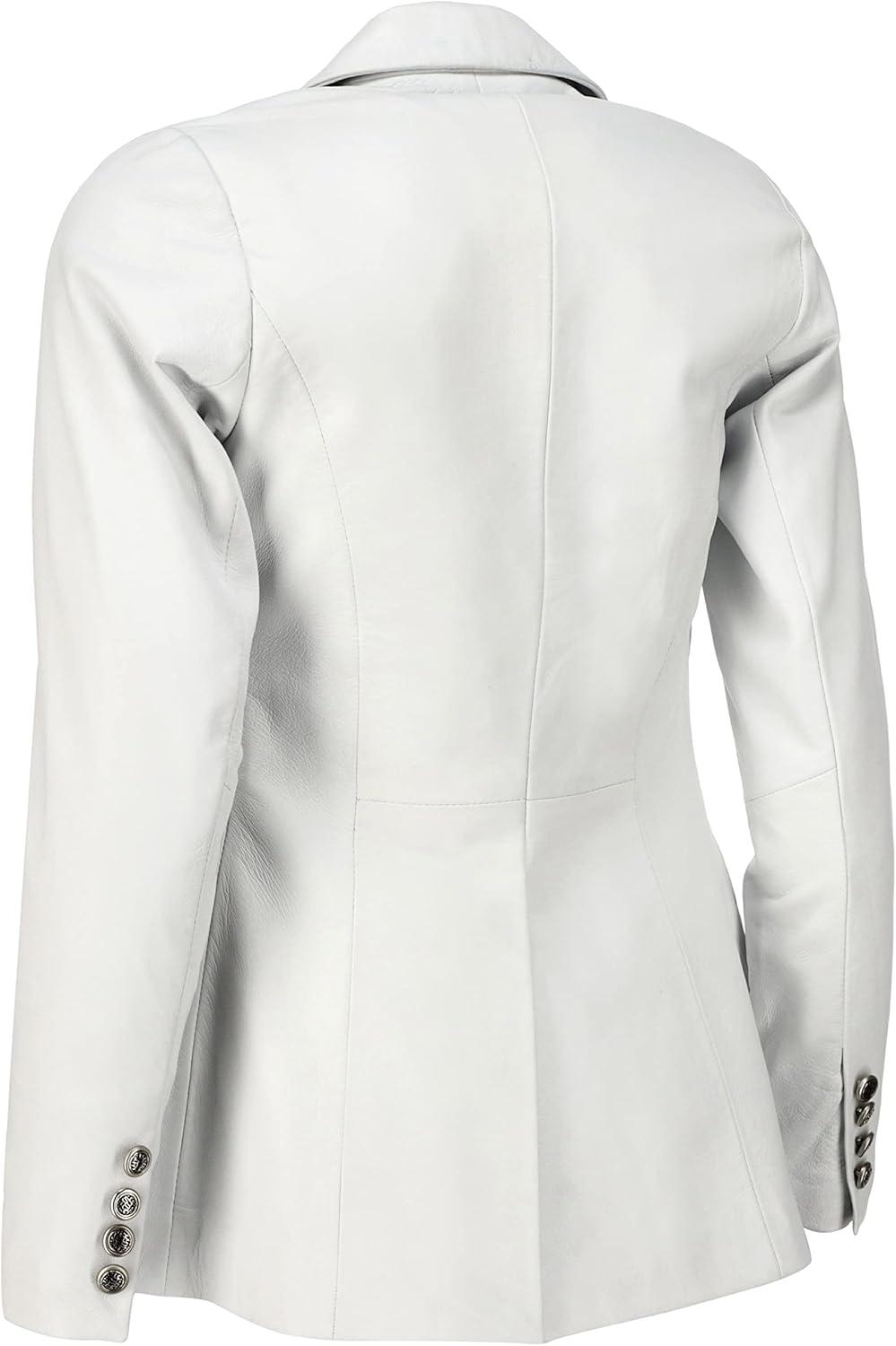 imageJild Double Breasted Fancy Buttons Lambskin Leather Blazer Women Kim Kardashian Long Sleeve Coat Style Leather Jacket WomenWhite