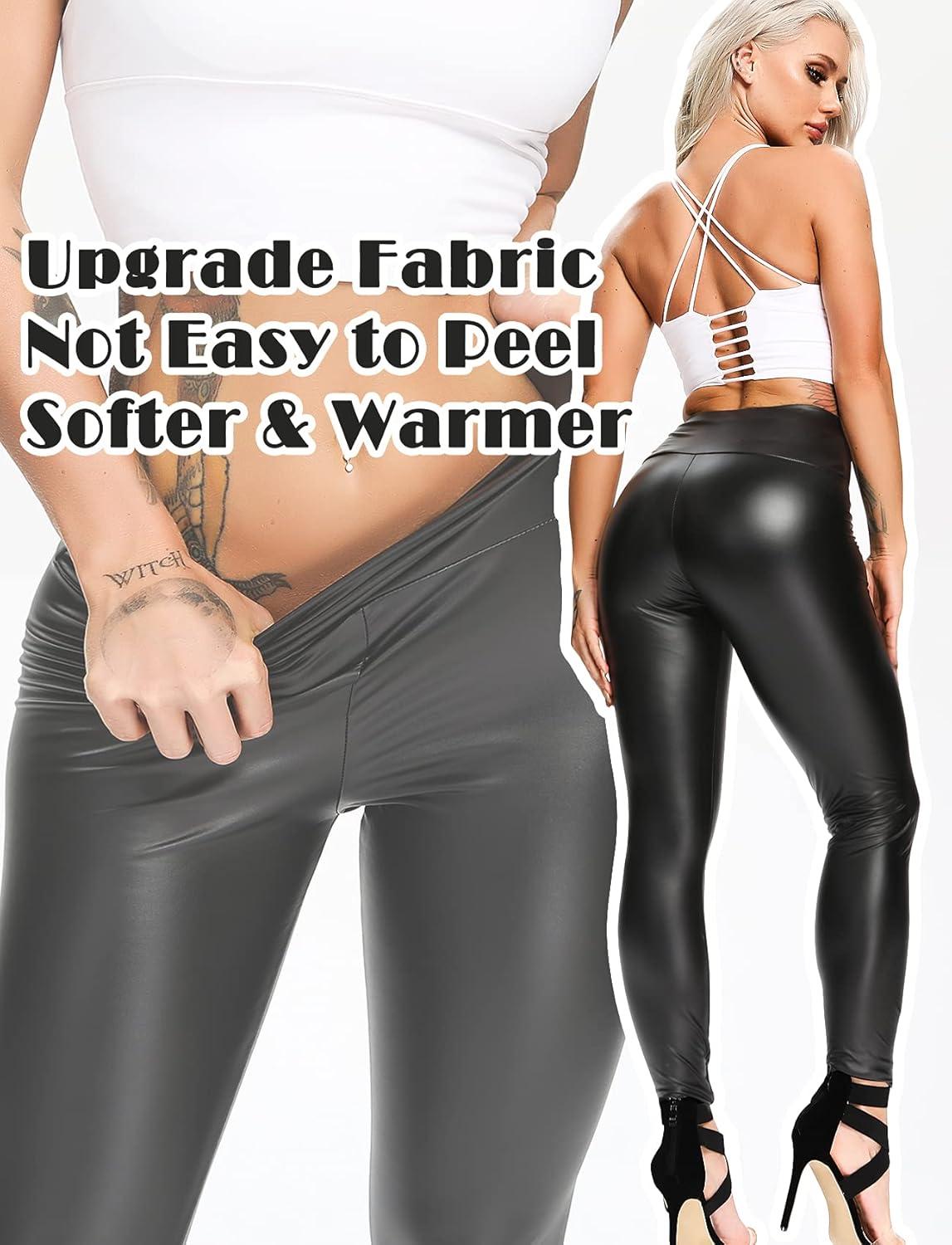 imageKIWI RATA Faux Leather Leggings for Women Stretchy Pleather Pants Shiny Sexy TightsA Plus Velvet Black