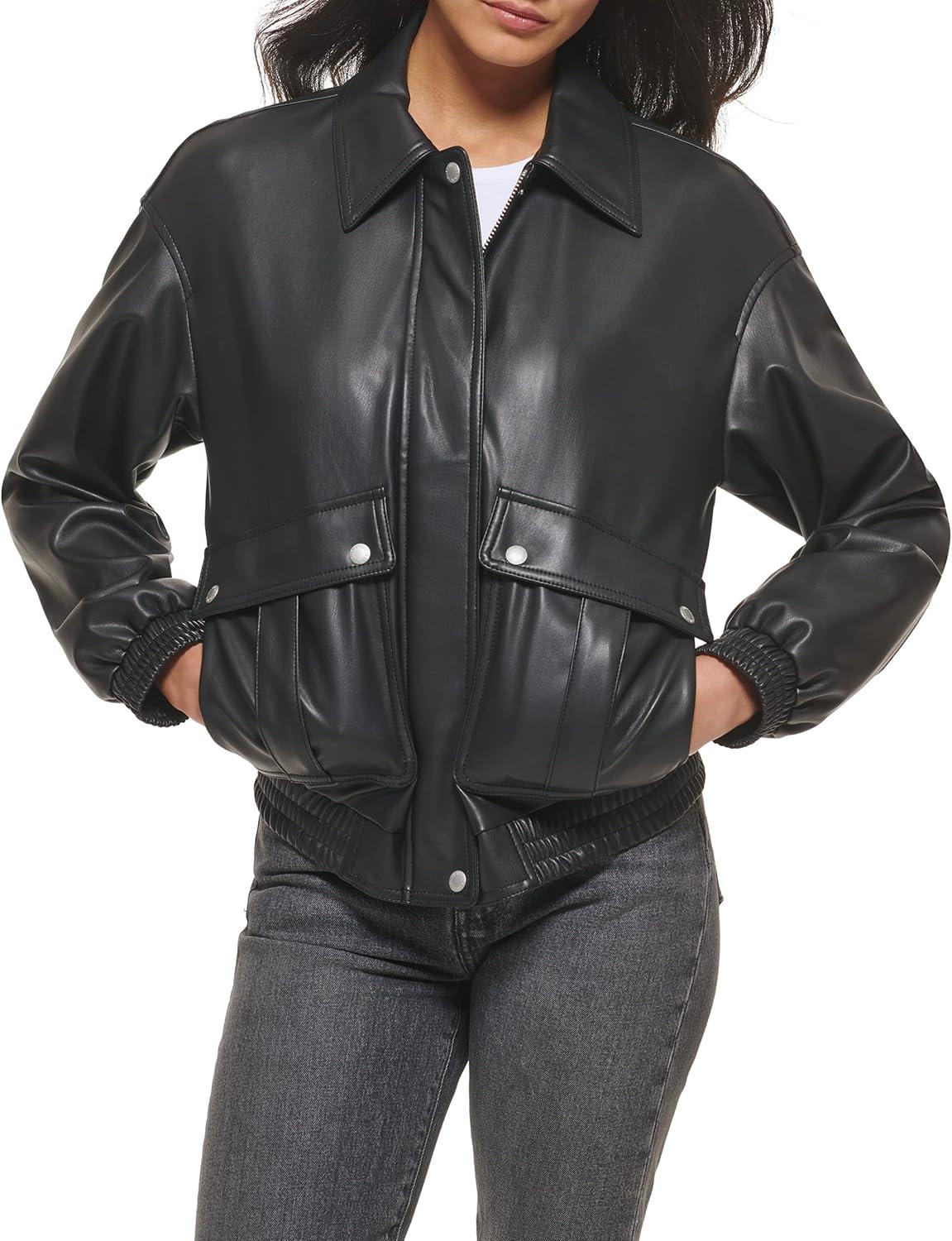 imageLevis womens Levis Womens Faux Leather Lightweight Dad Bomber JacketBlack