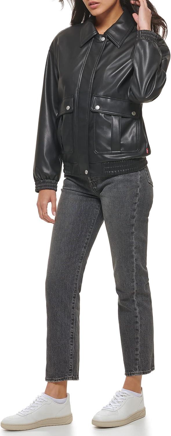 imageLevis womens Levis Womens Faux Leather Lightweight Dad Bomber JacketBlack