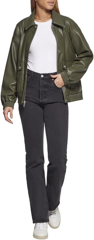 imageLevis womens Levis Womens Faux Leather Lightweight Dad Bomber JacketForest