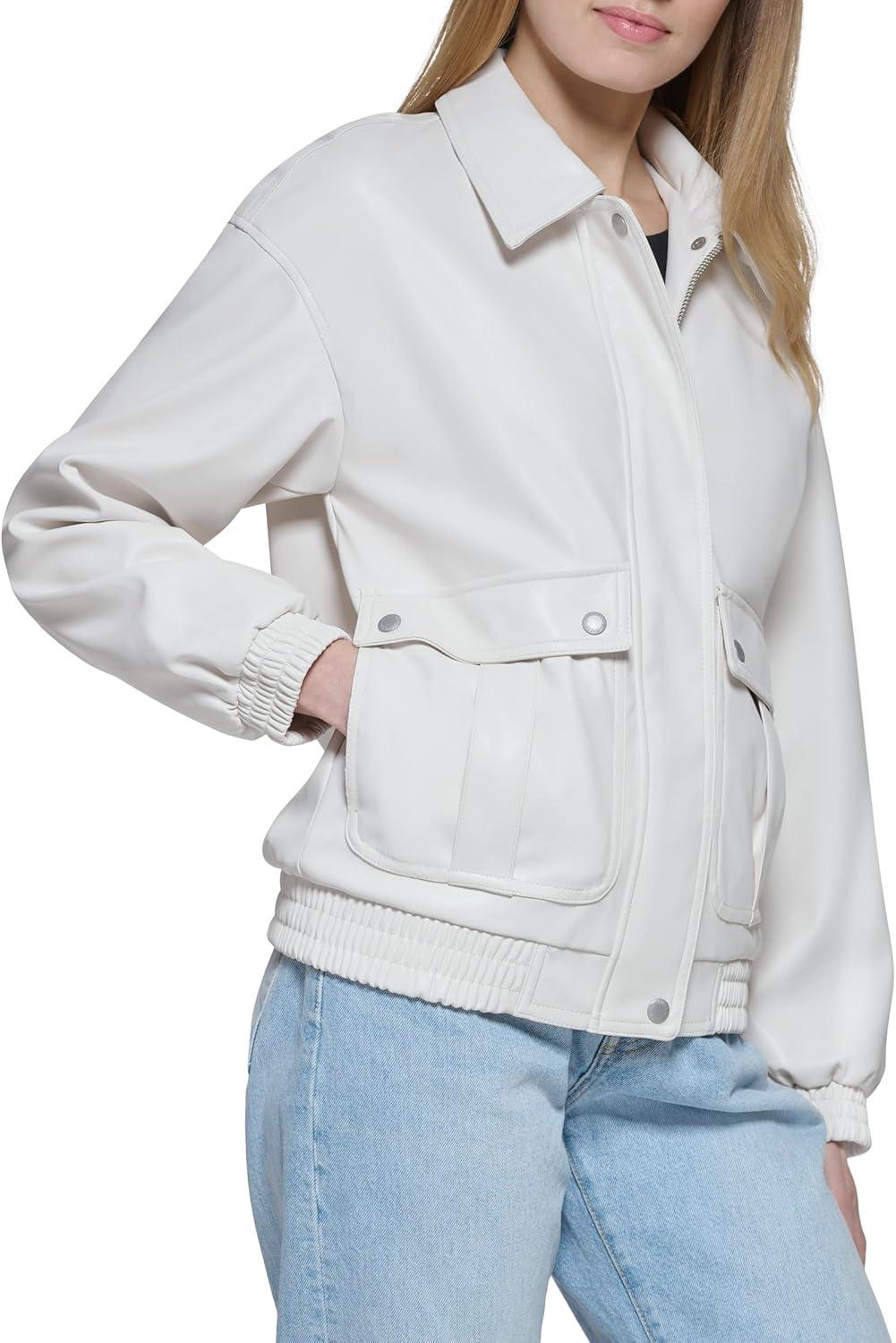 imageLevis womens Levis Womens Faux Leather Lightweight Dad Bomber JacketNew Oyster