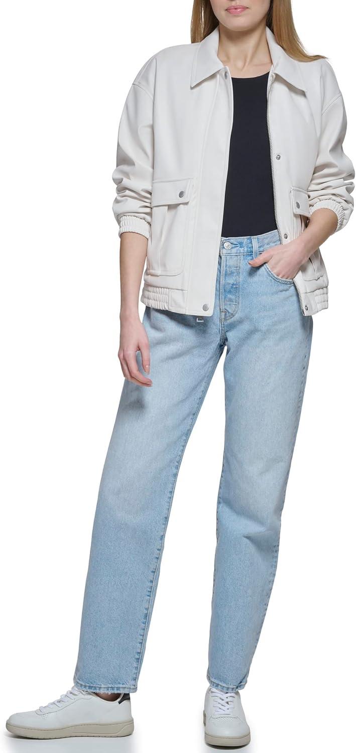 imageLevis womens Levis Womens Faux Leather Lightweight Dad Bomber JacketNew Oyster