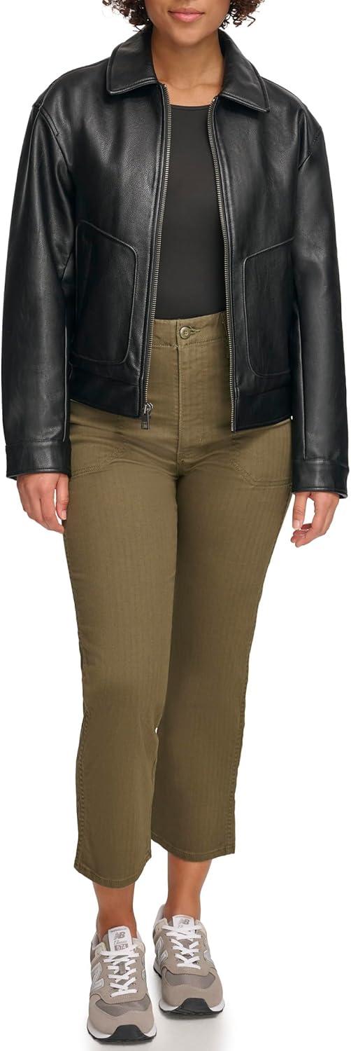 imageLevis womens Levis Womens Faux Leather Lightweight Dad Bomber JacketPebbled Black