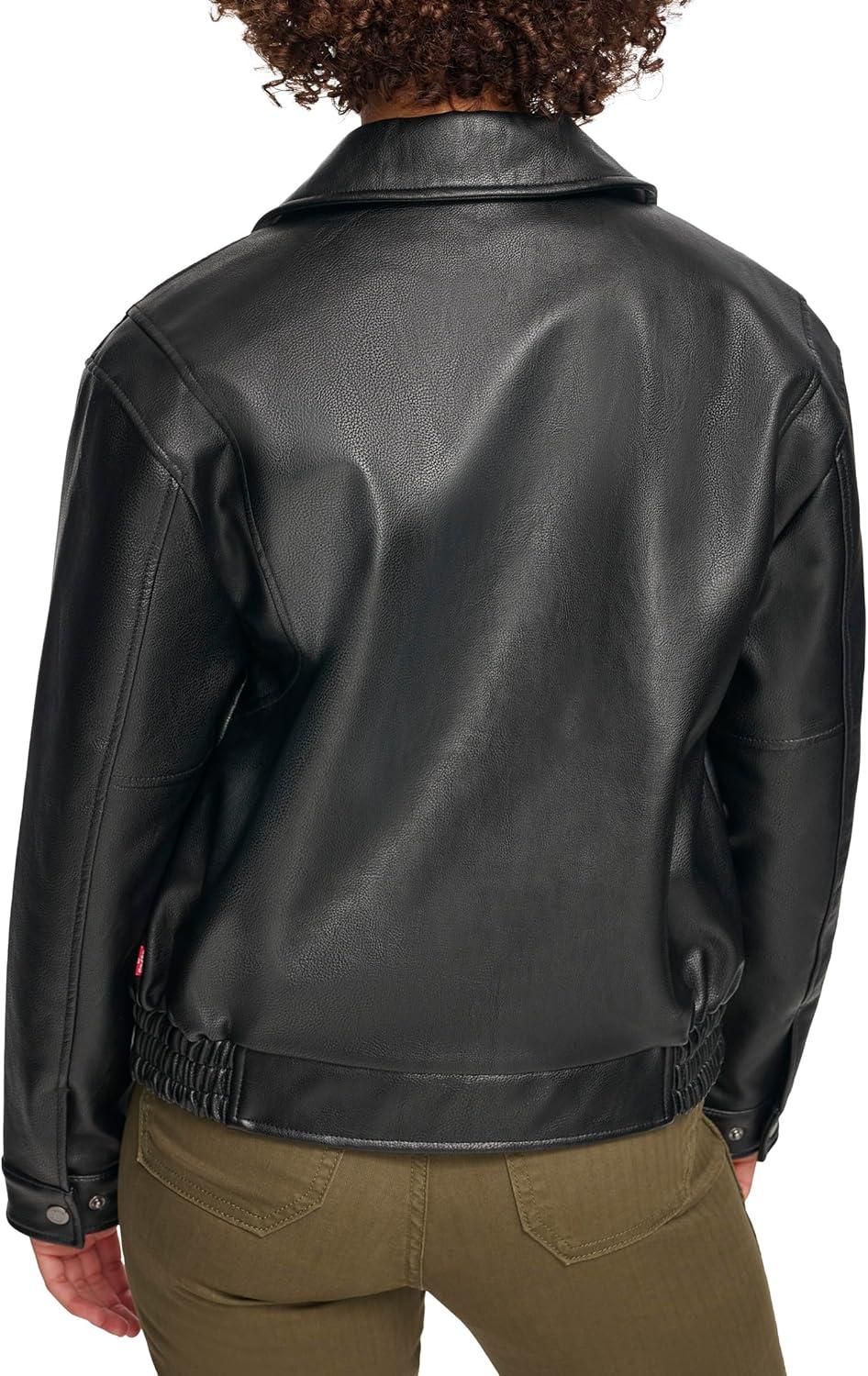 imageLevis womens Levis Womens Faux Leather Lightweight Dad Bomber JacketPebbled Black