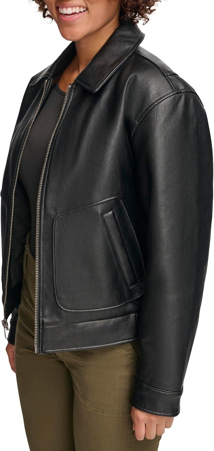 imageLevis womens Levis Womens Faux Leather Lightweight Dad Bomber JacketPebbled Black