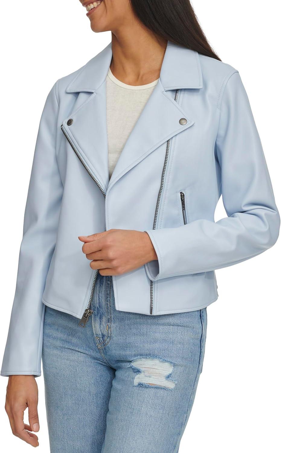 imageLevis womens Smooth Faux Leather Moto Standard and Plus SizesDusty Blue