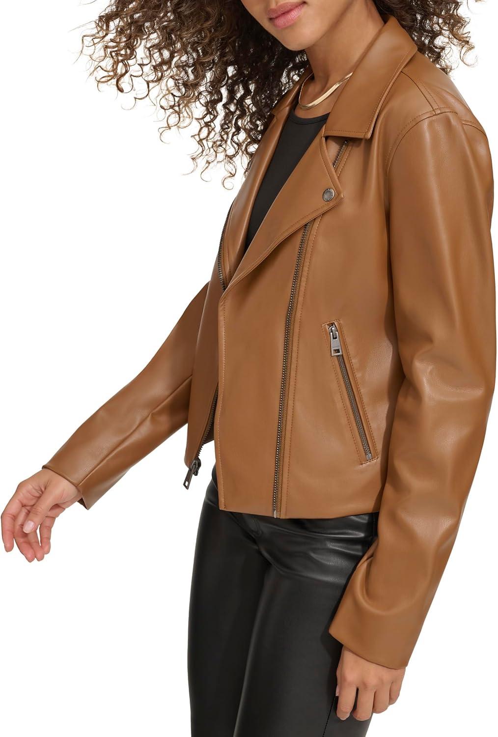 imageLevis womens Smooth Faux Leather Moto Standard and Plus SizesToffee