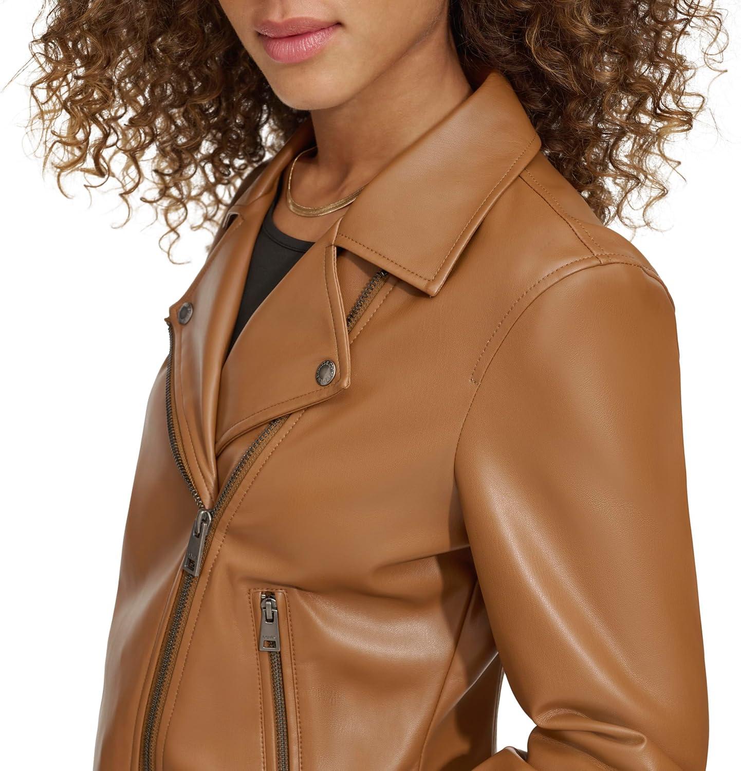 imageLevis womens Smooth Faux Leather Moto Standard and Plus SizesToffee