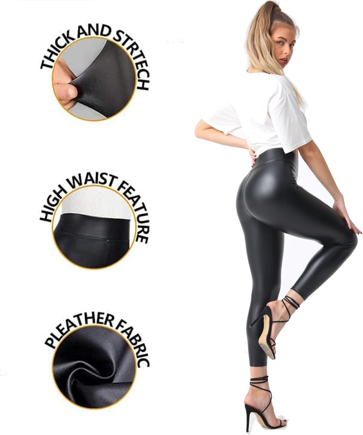 imageMCEDAR Womens Plus Size Faux Leather Leggings Girls High Waisted Sexy Skinny PantsBlack 2