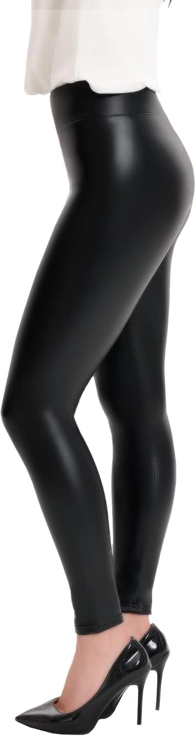 imageMCEDAR Womens Plus Size Faux Leather Leggings Girls High Waisted Sexy Skinny PantsBlack 2