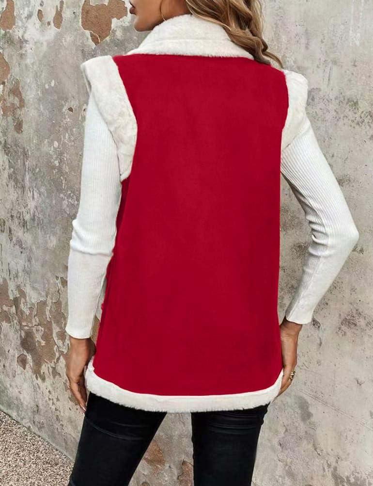 imageMywinway Sherpa Vest Womens Fall Winter Faux Fur Suede Leather Vest Jacket Sleeveless Lambswool Fur Warm CoatMaple Red