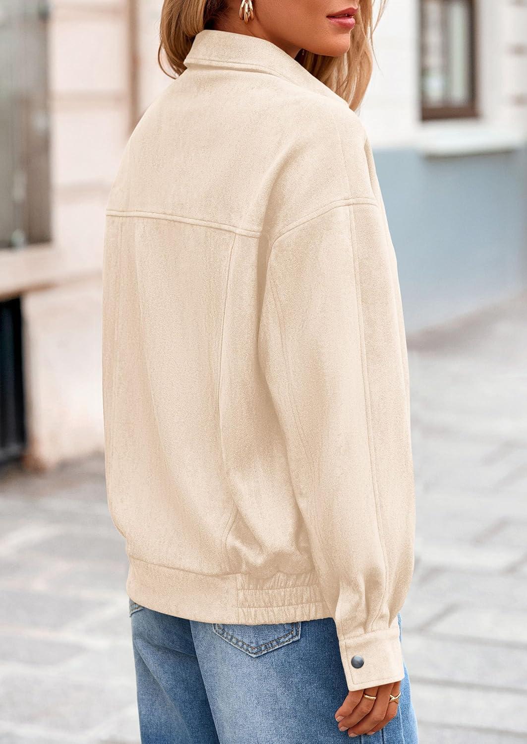 imagePRETTYGARDEN Faux Suede Bomber Jacket Women Fall Fashion 2026 Casual Zip Up Oversized Trendy Winter Clothing Outerwear CoatsBeige