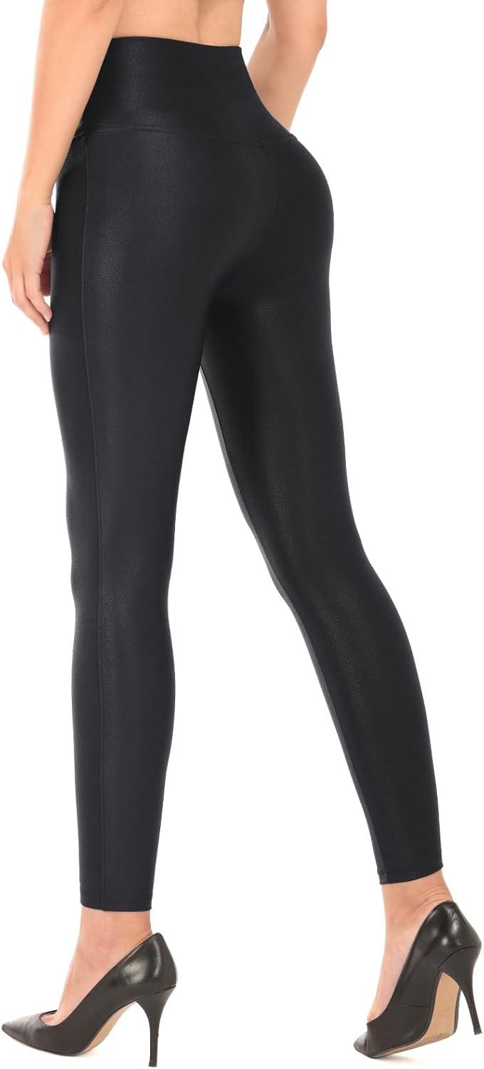 imageRUFIYO Faux Leather Leggings for Women High Waisted Leather Pants Pleather Leggings BrownBlack