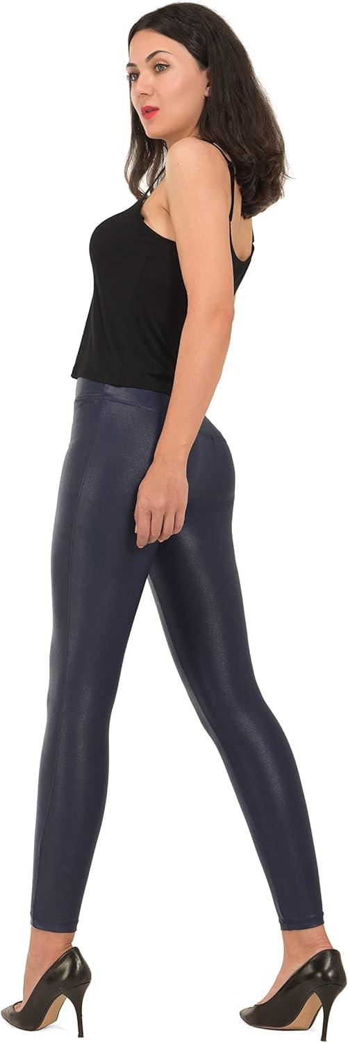 imageRUFIYO Faux Leather Leggings for Women High Waisted Leather Pants Pleather Leggings BrownBlue