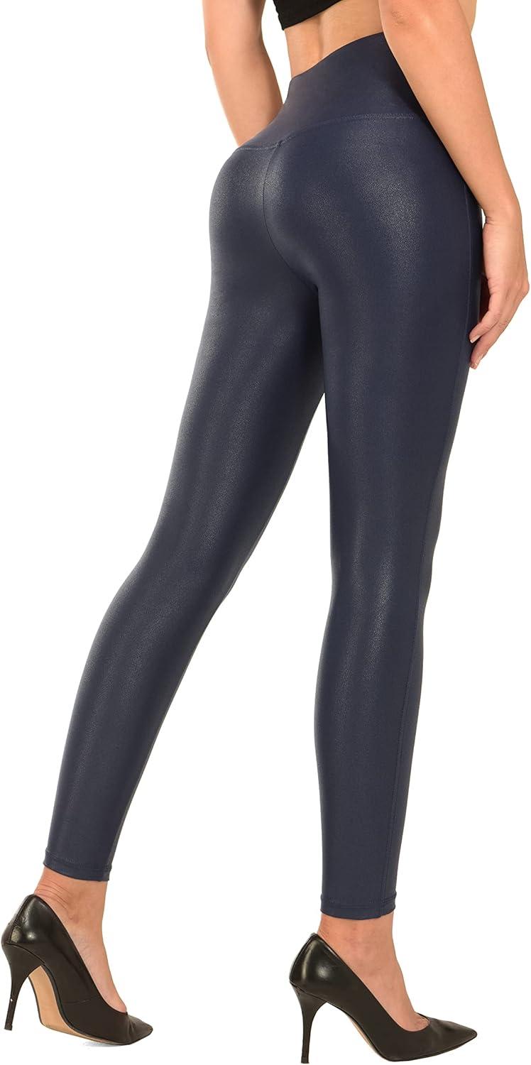 imageRUFIYO Faux Leather Leggings for Women High Waisted Leather Pants Pleather Leggings BrownBlue