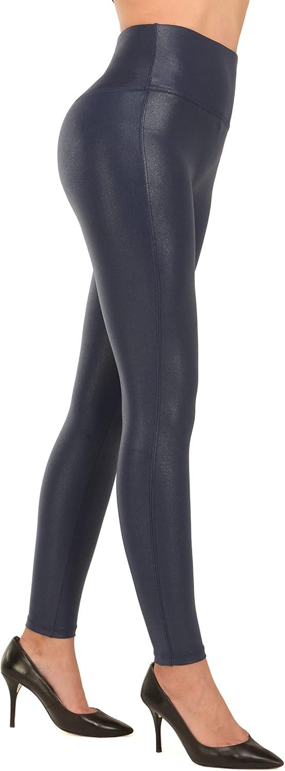imageRUFIYO Faux Leather Leggings for Women High Waisted Leather Pants Pleather Leggings BrownBlue