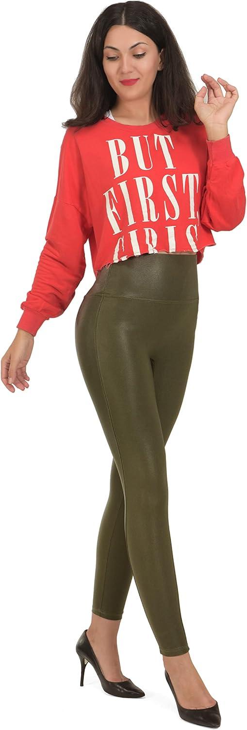 imageRUFIYO Faux Leather Leggings for Women High Waisted Leather Pants Pleather Leggings BrownOlive