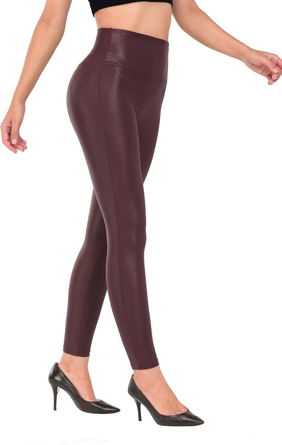imageRUFIYO Faux Leather Leggings for Women High Waisted Leather Pants Pleather Leggings BrownRed