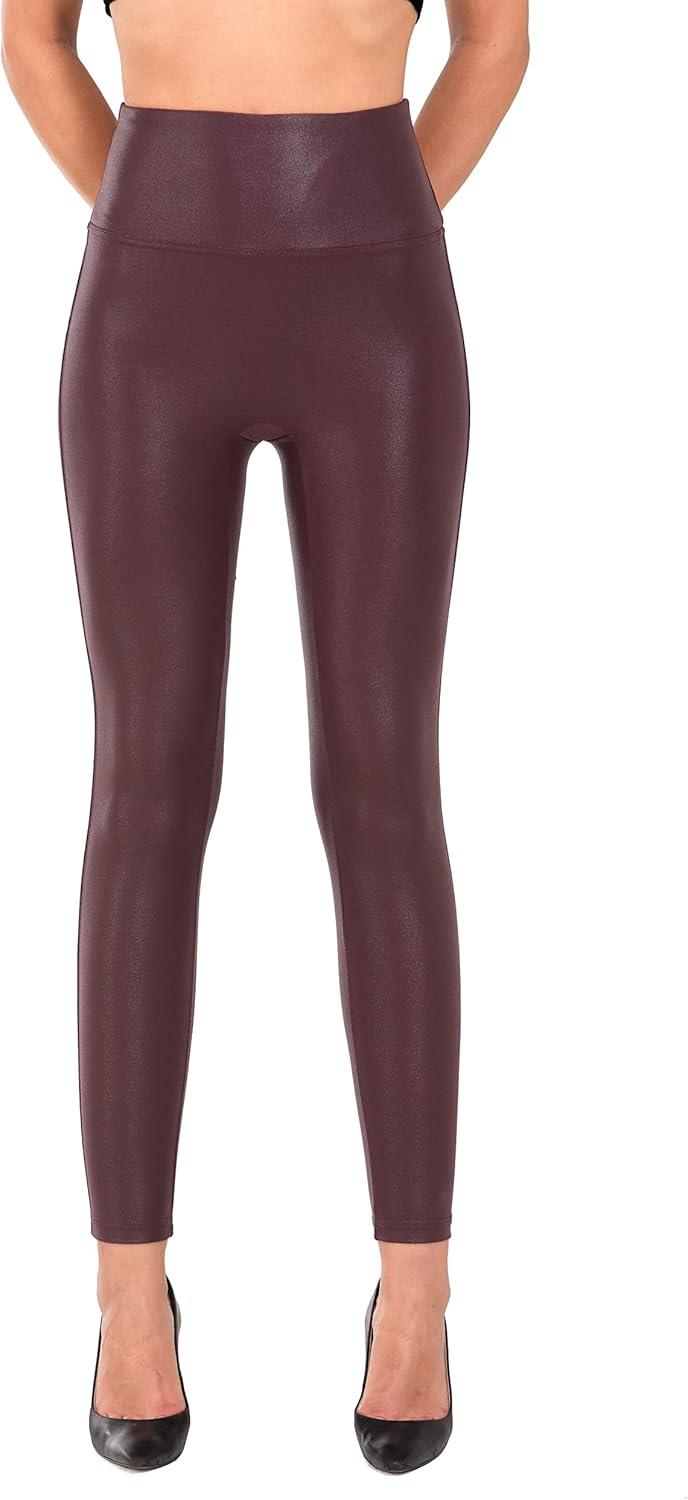imageRUFIYO Faux Leather Leggings for Women High Waisted Leather Pants Pleather Leggings BrownRed