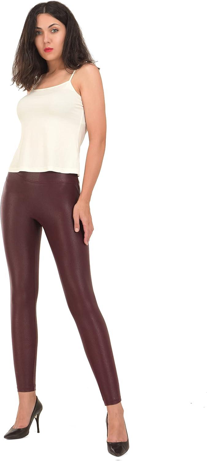 imageRUFIYO Faux Leather Leggings for Women High Waisted Leather Pants Pleather Leggings BrownRed