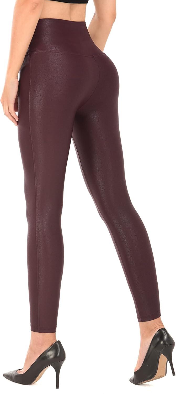 imageRUFIYO Faux Leather Leggings for Women High Waisted Leather Pants Pleather Leggings BrownRed