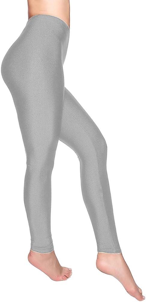 imageRomastory Womens Stretched Shiny Sports Leggings MidWaist Elastic Pants Shining Leggings TightsSilver Gray