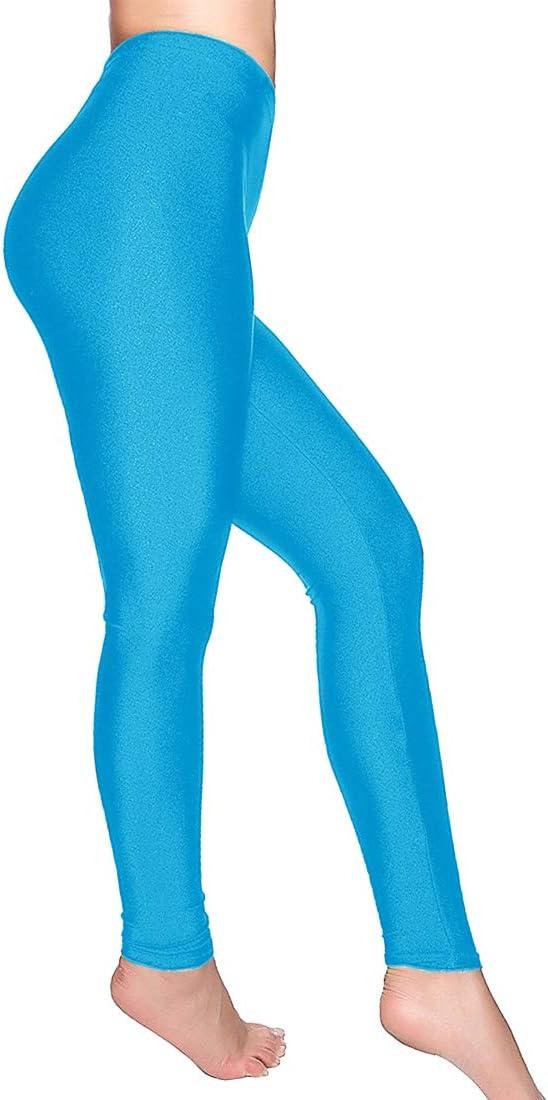 imageRomastory Womens Stretched Shiny Sports Leggings MidWaist Elastic Pants Shining Leggings TightsSky Blue