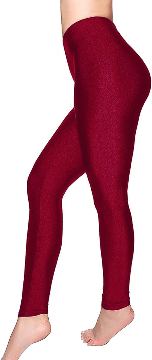 imageRomastory Womens Stretched Shiny Sports Leggings MidWaist Elastic Pants Shining Leggings TightsWine Red