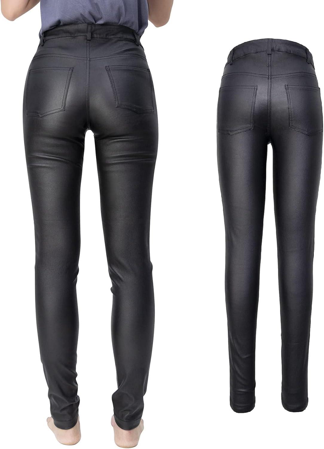 imageS P Y M Womens Stretchy Jeggings Faux Leather Legging Pants with Pockets Regular and Plus Size01Blackregular