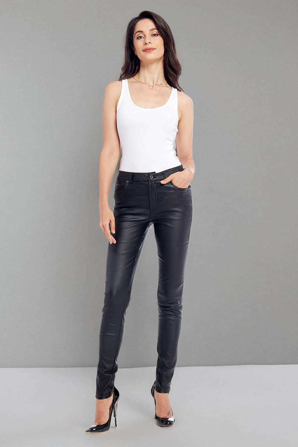 imageS P Y M Womens Stretchy Jeggings Faux Leather Legging Pants with Pockets Regular and Plus Size01Blackregular