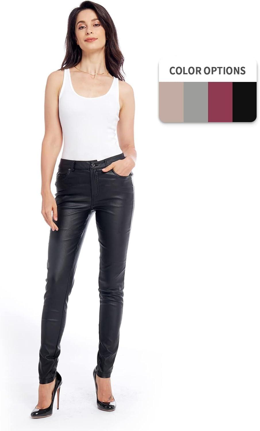 imageS P Y M Womens Stretchy Jeggings Faux Leather Legging Pants with Pockets Regular and Plus Size01Blackregular