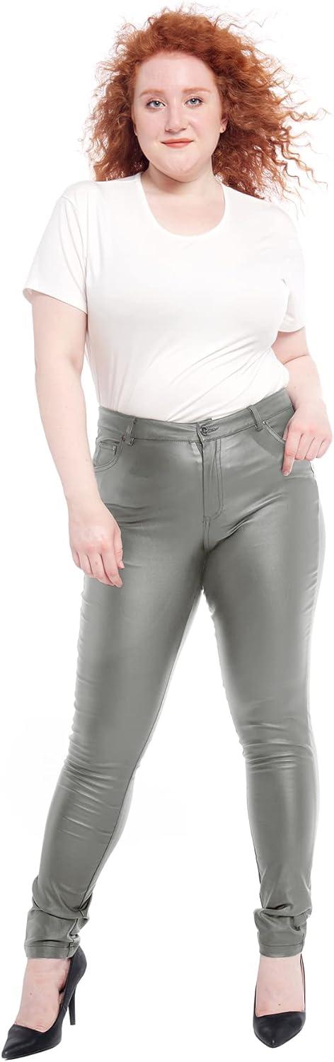 imageS P Y M Womens Stretchy Jeggings Faux Leather Legging Pants with Pockets Regular and Plus Size01Greyplus