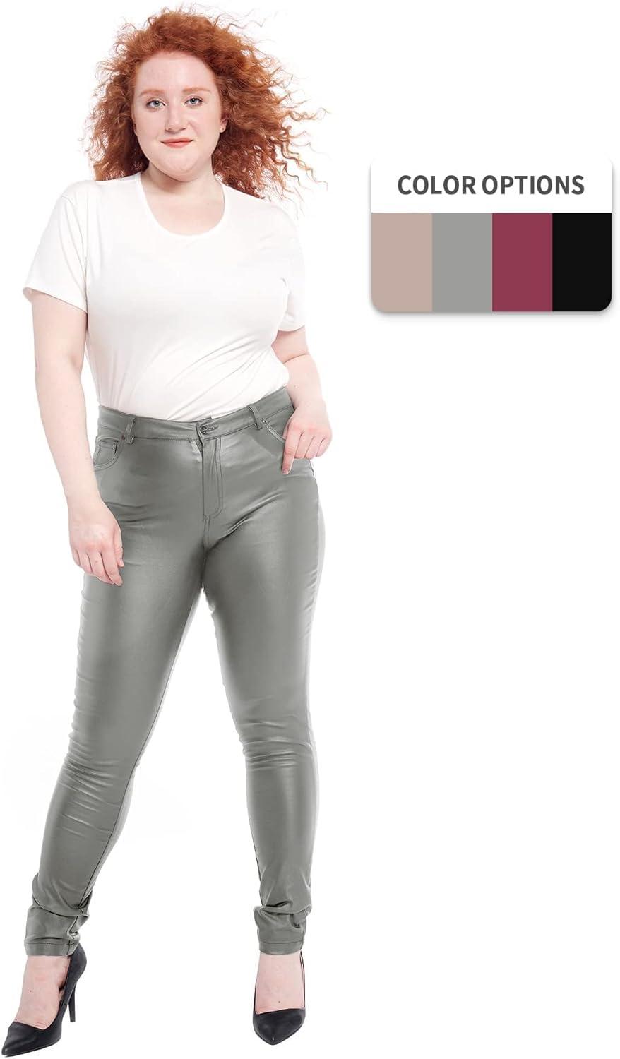 imageS P Y M Womens Stretchy Jeggings Faux Leather Legging Pants with Pockets Regular and Plus Size01Greyplus