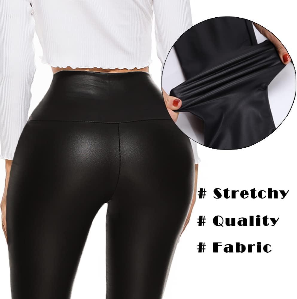 imageSEASUM Faux Leather Leggings for Women Stretchy High Waisted Butt Lifting Black Pleather Pants Outfit Sexy PU Leggings Tights2 Basic Matte Black No Fleece
