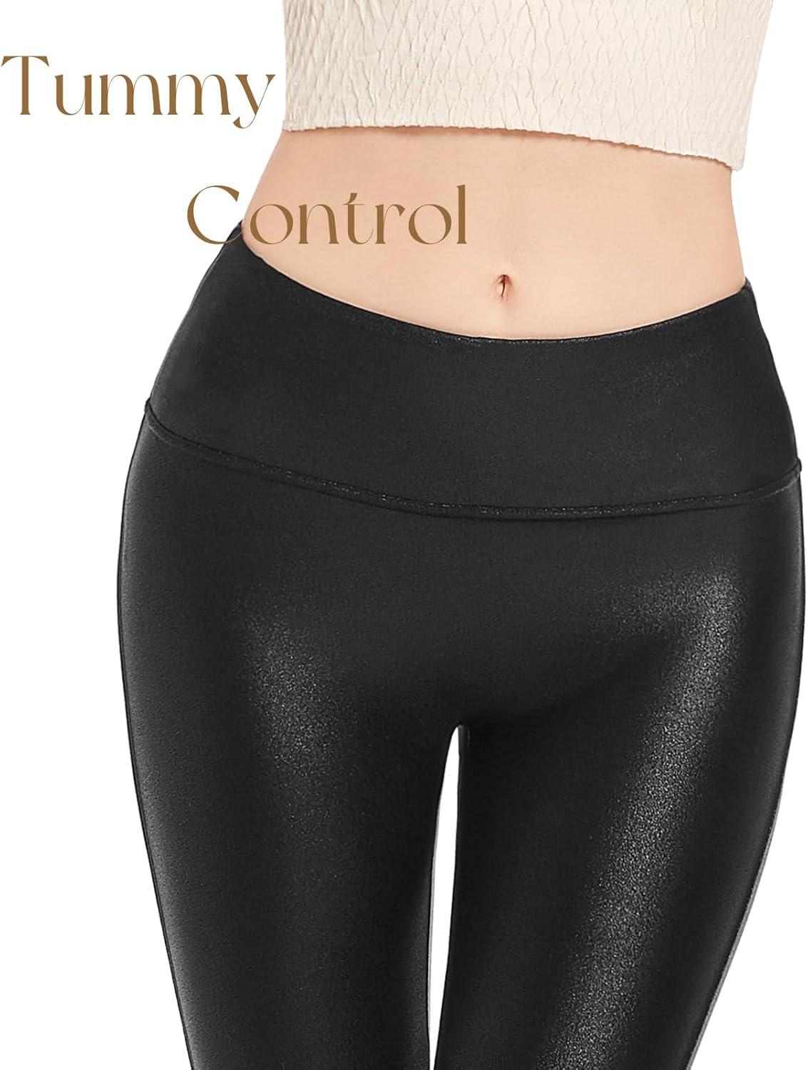 imageTapata Petite Womens 252729 Inseam Faux Leather Leggings High Waisted Pleather Yoga PantsBlack