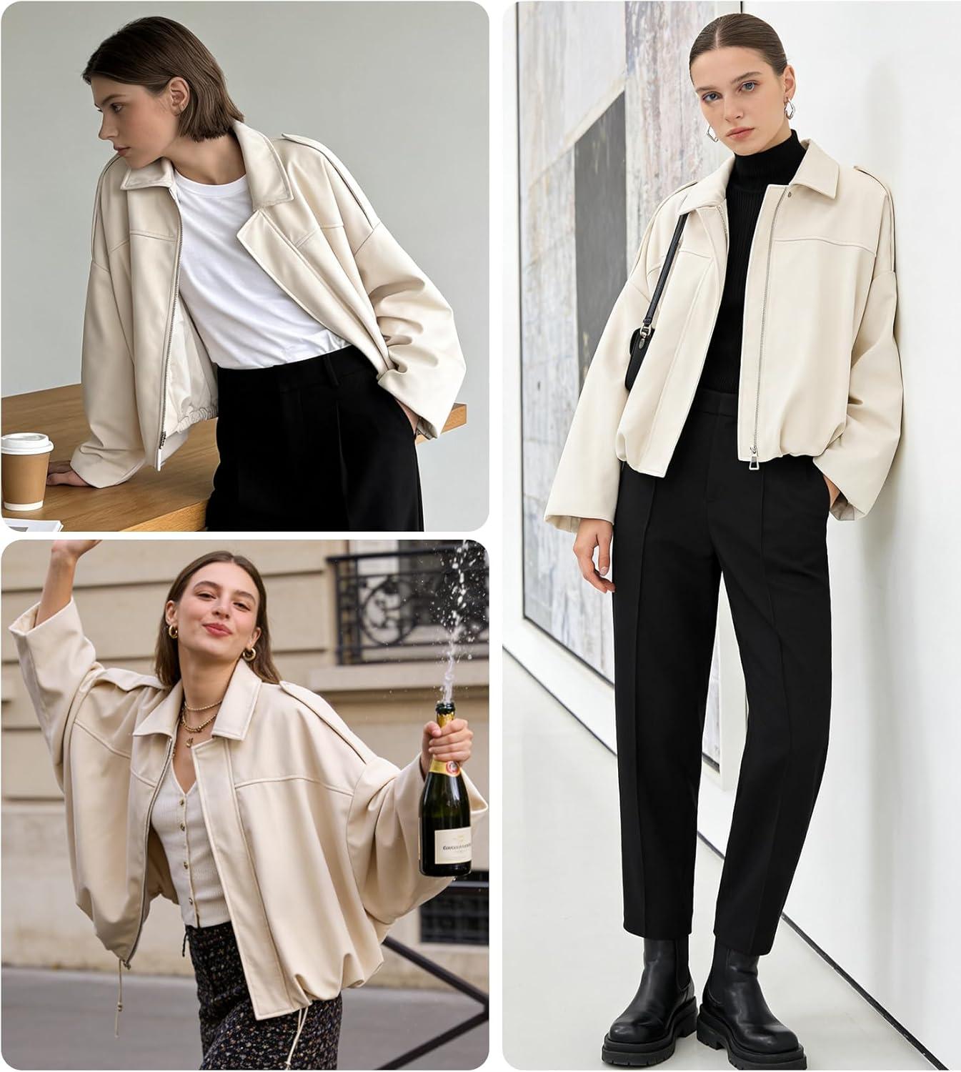imageWomens Faux Suede Bomber Jacket Casual Lapel Pilot Cropped Coat Oversized Motorcycle Jackets 2025 OuterwearBeige