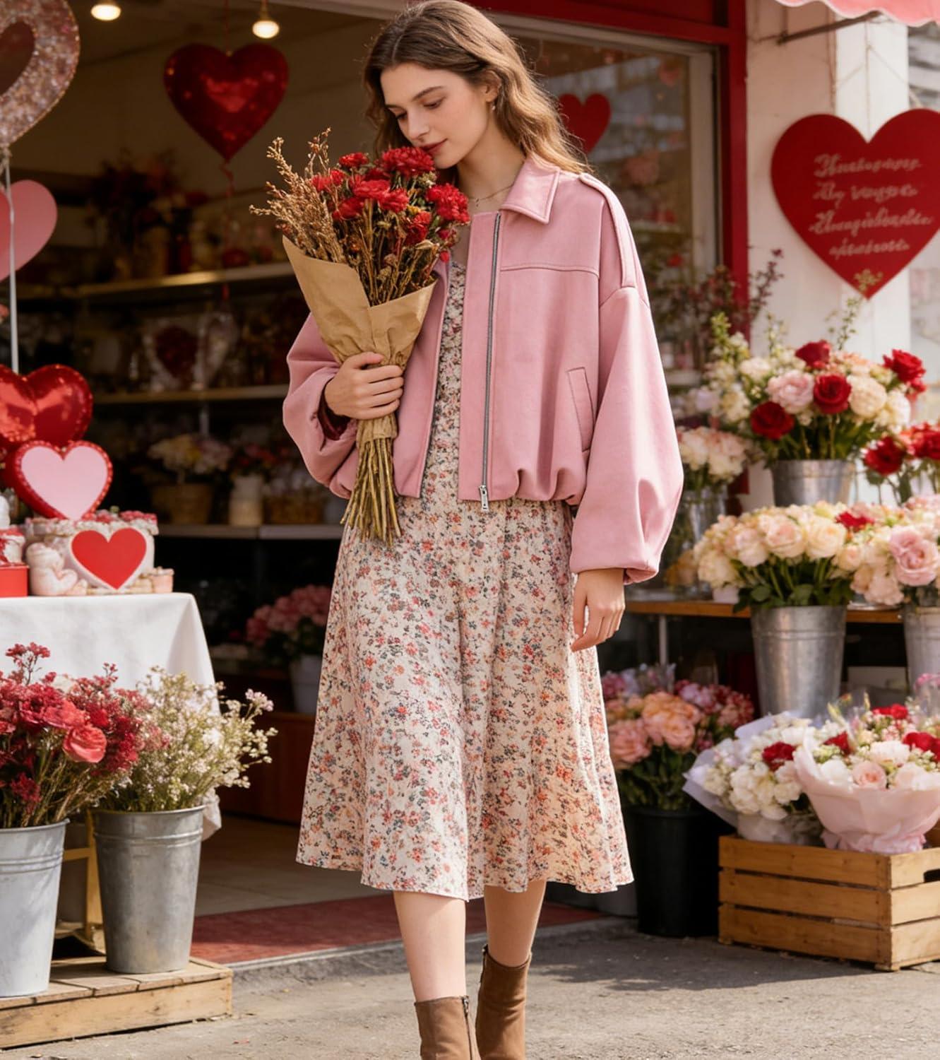 imageWomens Faux Suede Bomber Jacket Casual Lapel Pilot Cropped Coat Oversized Motorcycle Jackets 2025 OuterwearPink