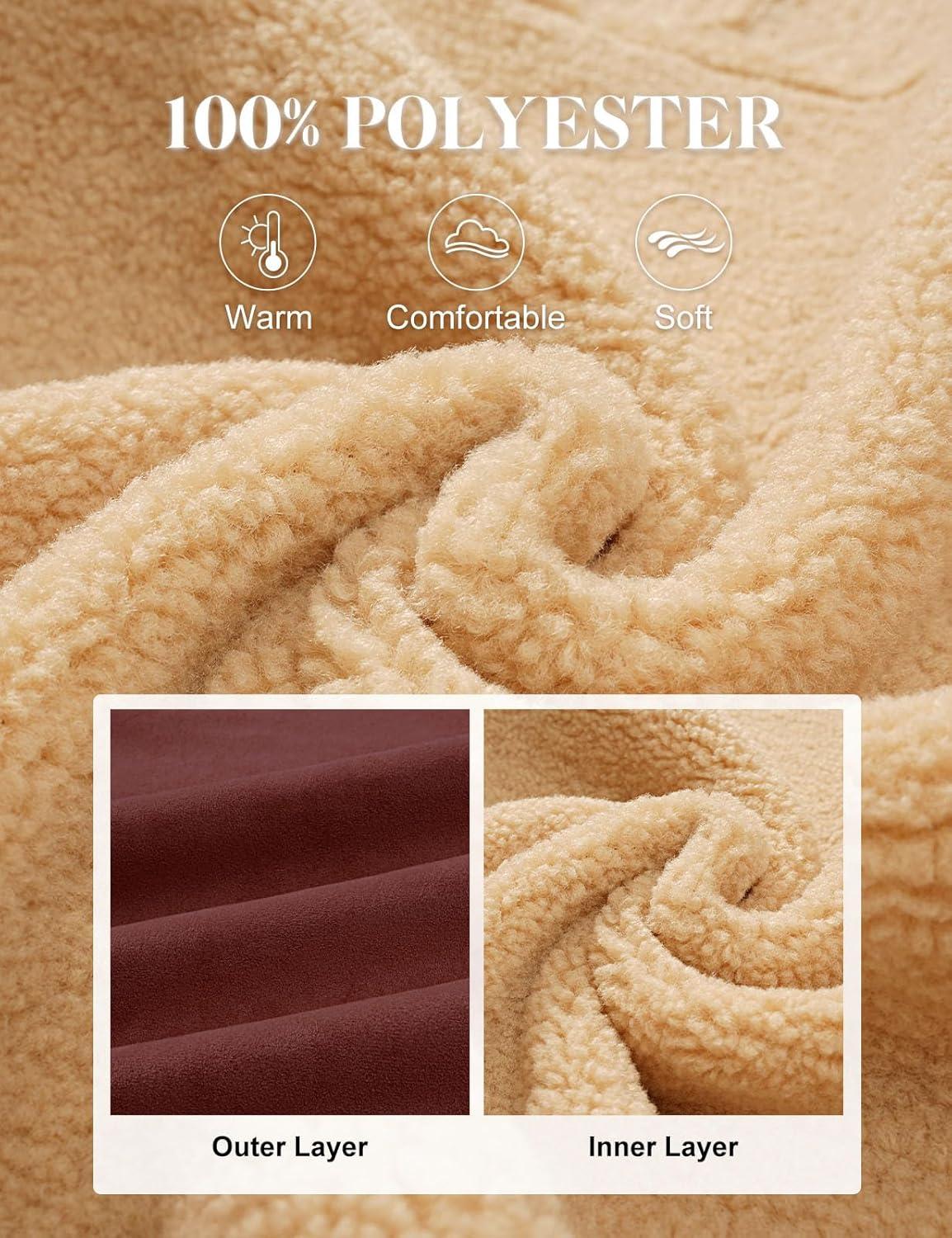 imageWomens Faux Suede Coat Sherpa Fleece Lined Oversize Duffle Coat Winter MidLength Hooded Toggle Jacket with PocketsWine Red