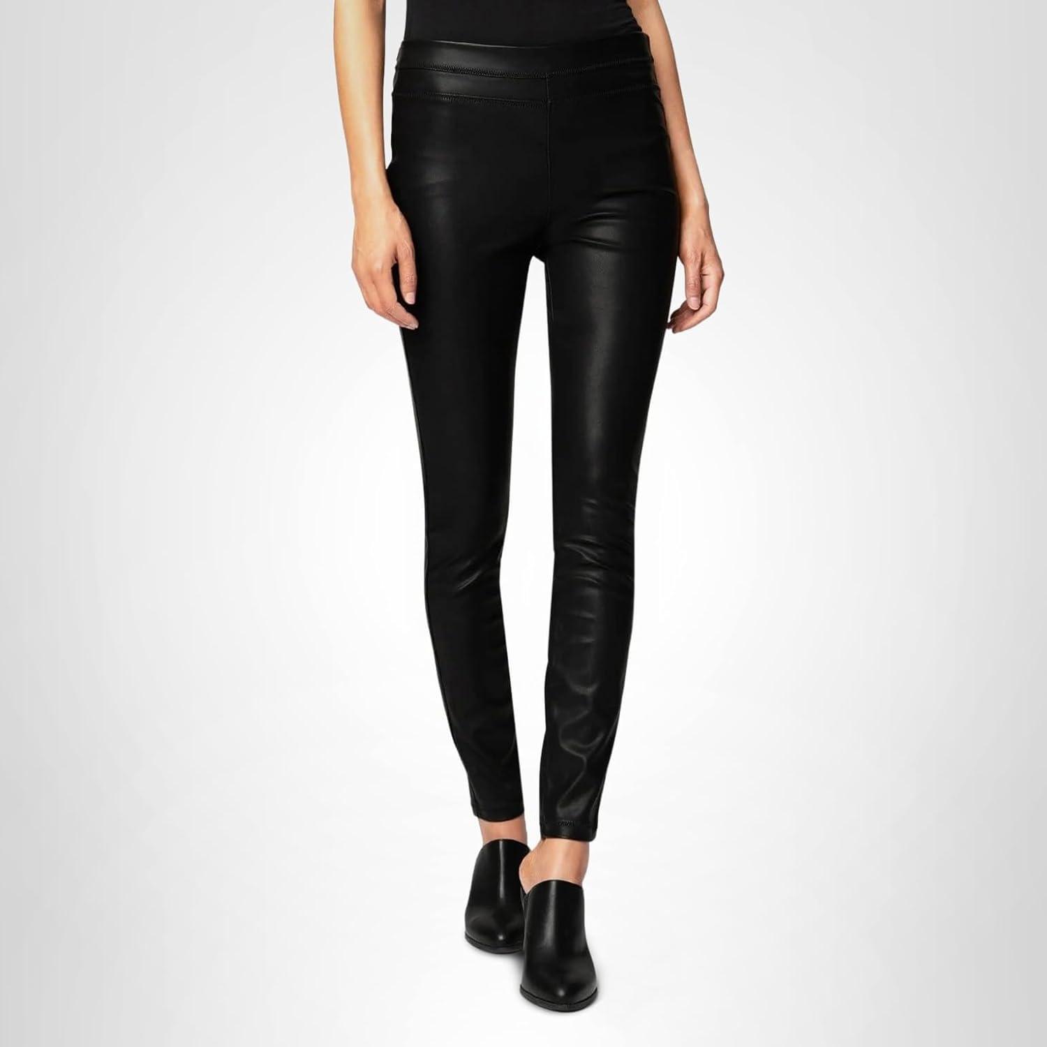 imageWomens Luxury Vegan Leather Pants Comfortable Biker Style Leggings Super Soft High Waist Tummy ControlBlack