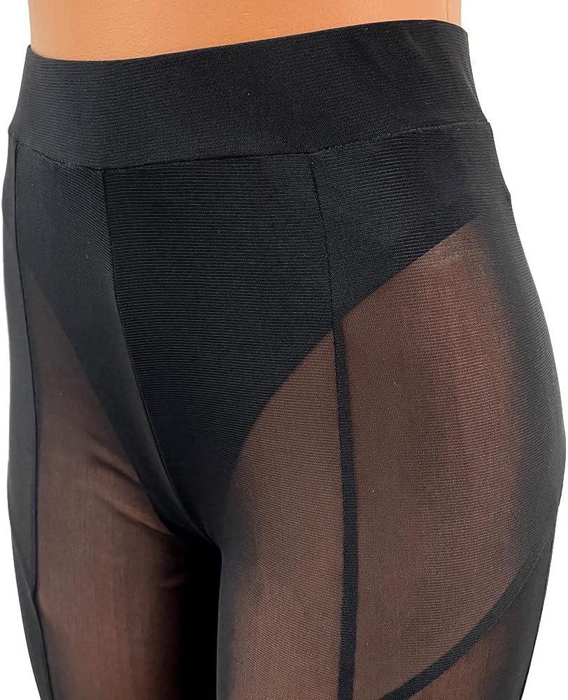 imageWomens Sexy See Through Sheer Mesh Pants Leggings High Waist Casual Sweatpants TightsBlack03