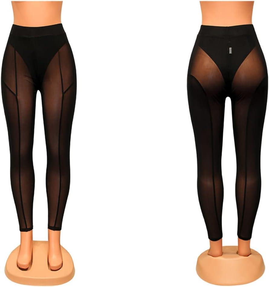 imageWomens Sexy See Through Sheer Mesh Pants Leggings High Waist Casual Sweatpants TightsBlack03