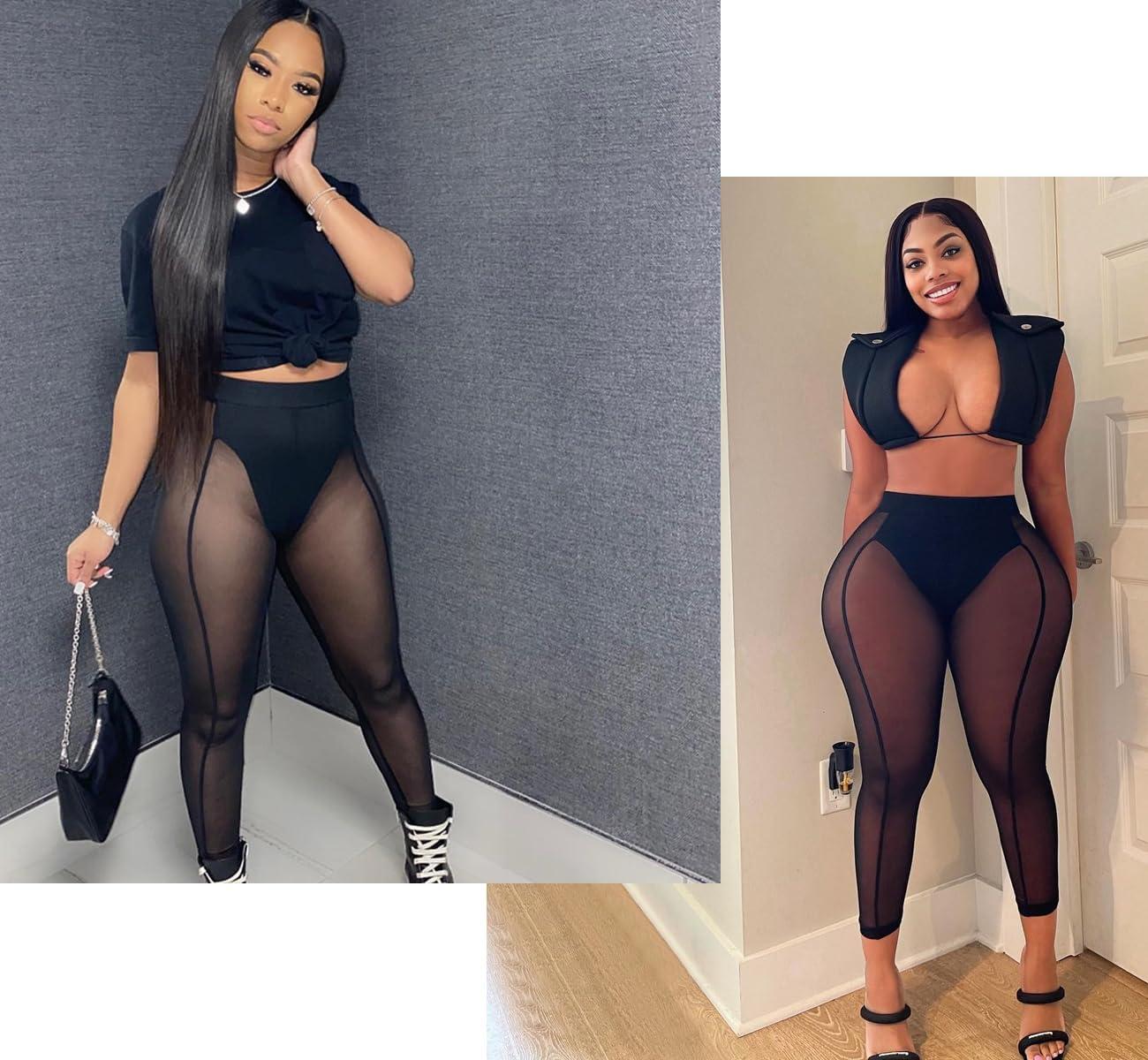 imageWomens Sexy See Through Sheer Mesh Pants Leggings High Waist Casual Sweatpants TightsBlack04