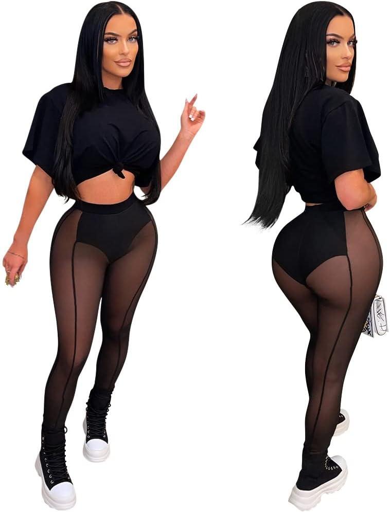 imageWomens Sexy See Through Sheer Mesh Pants Leggings High Waist Casual Sweatpants TightsBlack04