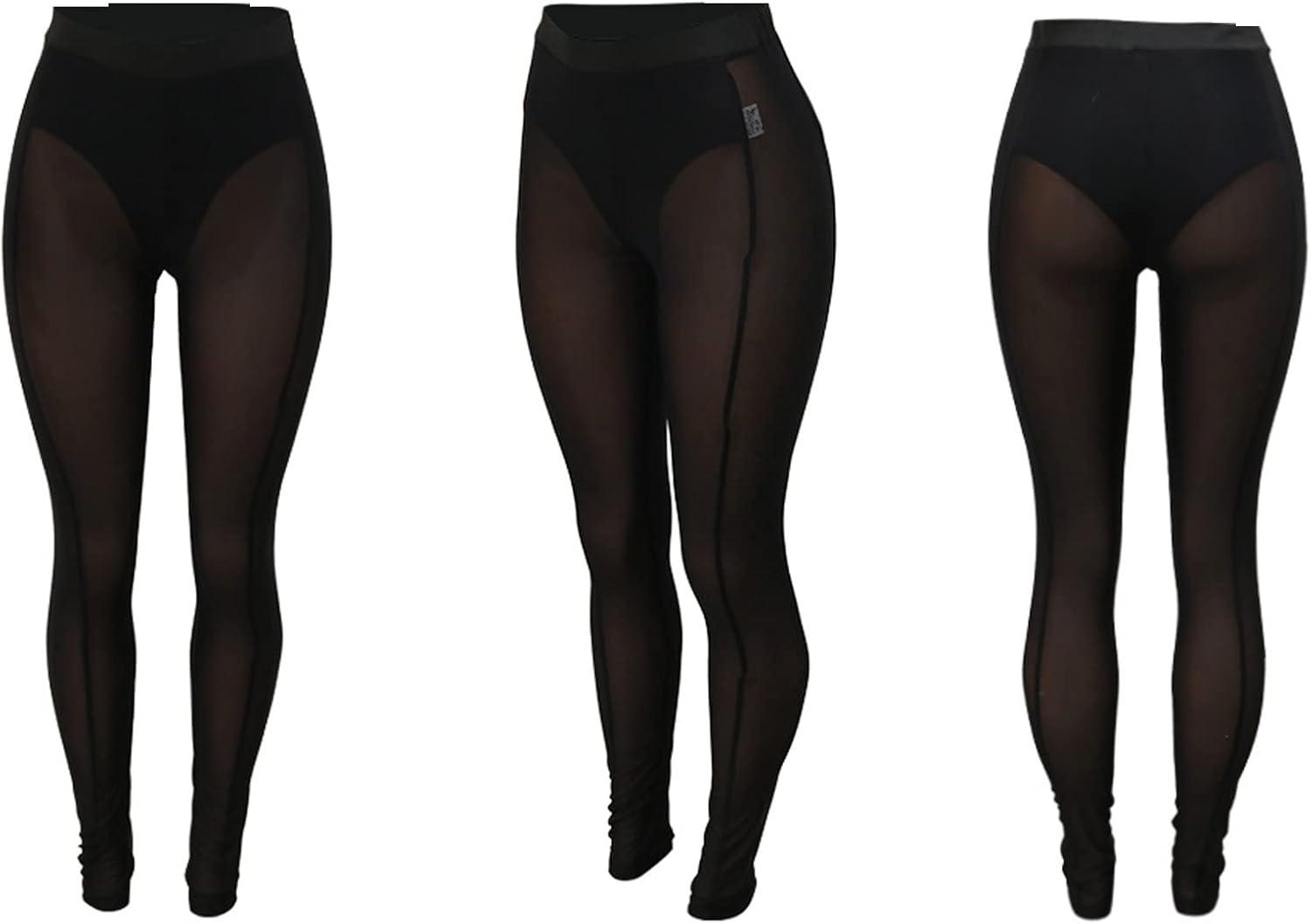 imageWomens Sexy See Through Sheer Mesh Pants Leggings High Waist Casual Sweatpants TightsBlack04
