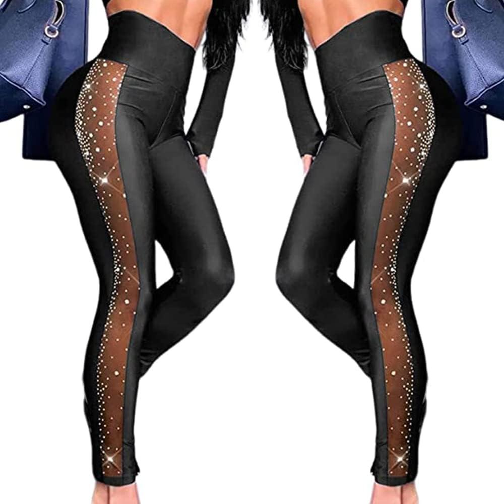 imageWomens Sexy See Through Sheer Mesh Pants Leggings High Waist Casual Sweatpants TightsBlack05