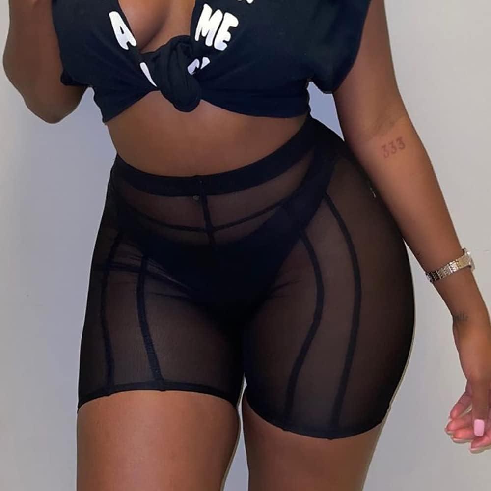 imageWomens Sexy See Through Sheer Mesh Pants Leggings High Waist Casual Sweatpants TightsBlack1